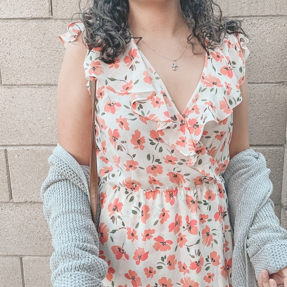 ‼ Orange Flores Dress Fall-Ready with Ruffles - Picture 2 of 4